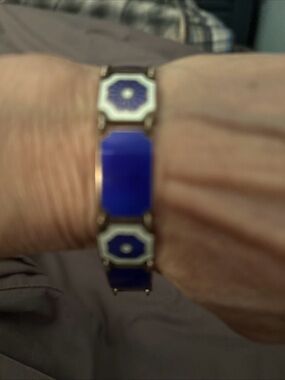 Vintage David Andersen Norway Sterling Silver Guilloche Blue Enamel Bracelet